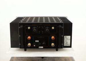 Rear view of a used Usher R1.5 Power Amplifier in a silver finish showing Mains Input, Phono Inputs and Balanced Inputs