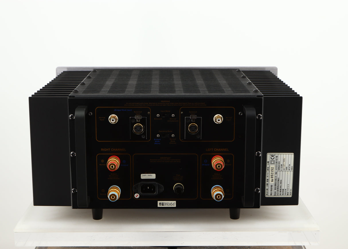 Rear view of a used Usher R1.5 Power Amplifier in a silver finish