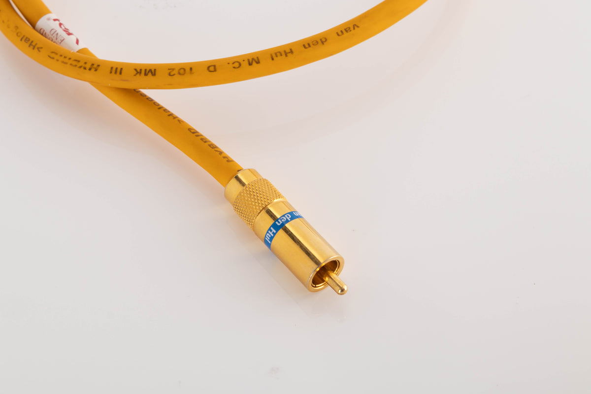 Close up view of a used Van Den Hul D-102 MkIII 0.8m Interconnect 