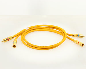 Front view of a used Van Den Hul D-102 MKIII Interconnect 0.8m Cable in a yellow finish