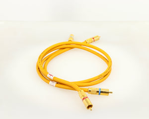 Left side view of a used Van Den Hul D-102 MKIII Interconnect 0.8m Cable in a yellow finish
