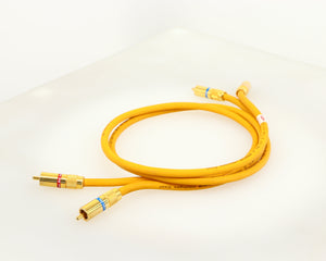 Rear right angle of a used Van Den Hul D-102 MKIII Interconnect 0.8m Cable in a yellow finish