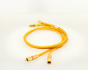 Right side view of a used Van Den Hul D-102 MKIII Interconnect 0.8m Cable in a yellow finish