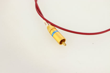 Close up view of a used Van Den Hul The Orchid RCA-RCA Interconnect 0.8m