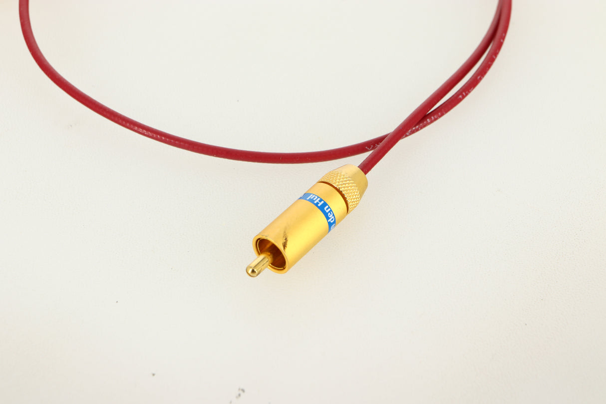 Close up view of a used Van Den Hul The Orchid RCA-RCA Interconnect 0.8m