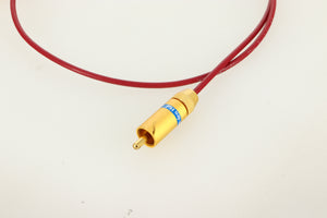 Close up view of a used Van Den Hul The Orchid RCA-RCA Interconnect 0.8m