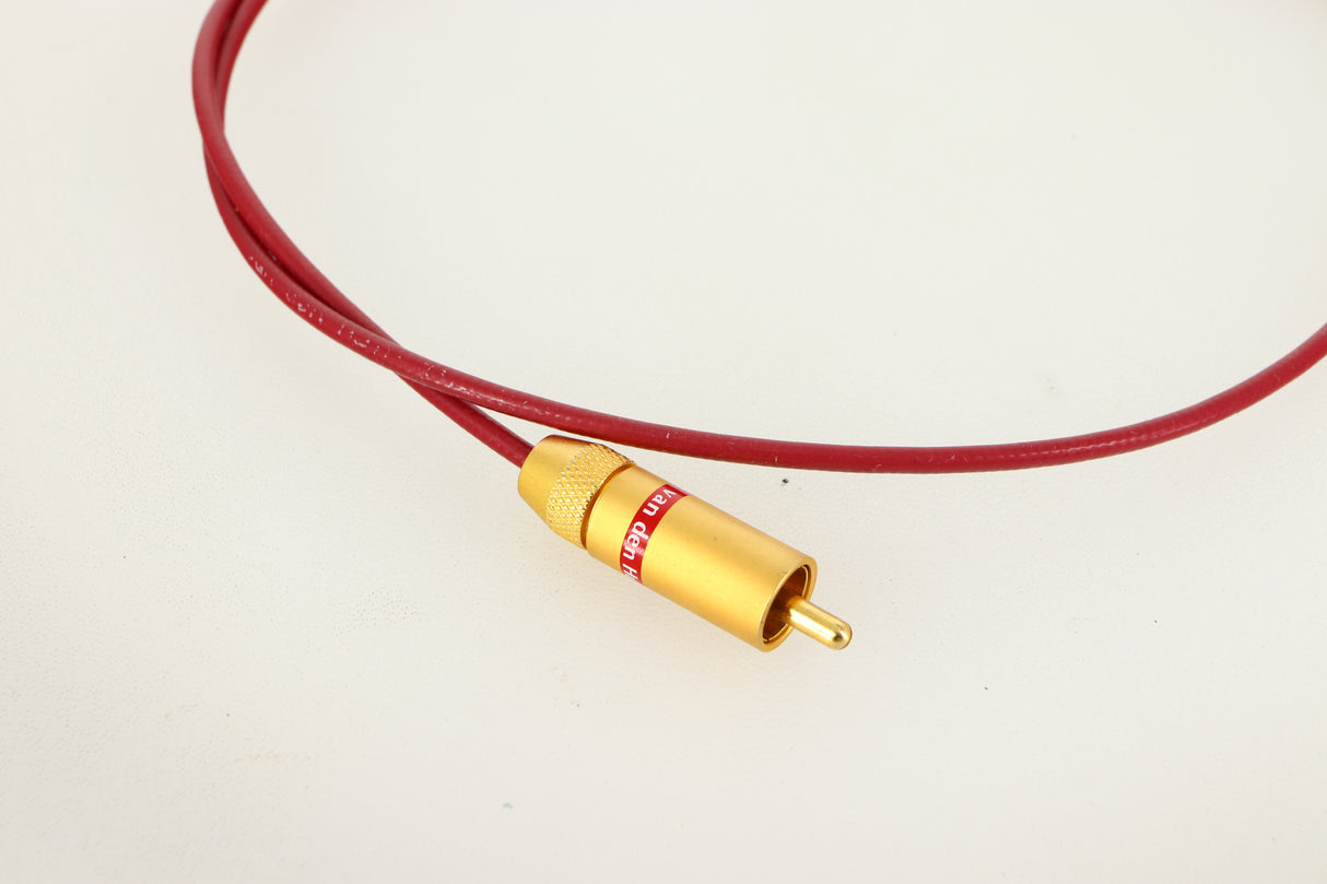 Close up view of a used Van Den Hul The Orchid RCA-RCA Interconnect 0.8m