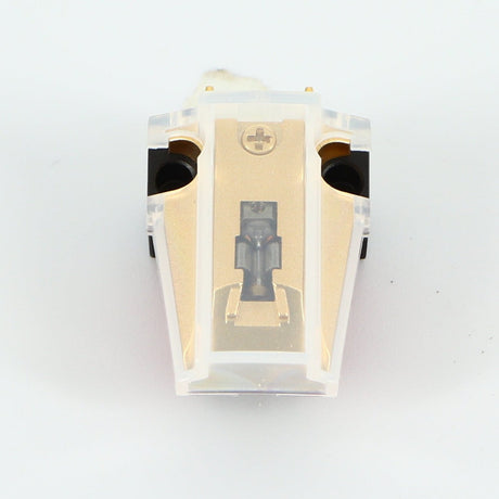 Front view of a used VPI Shyla MC Cartridge showing Stylus Guard