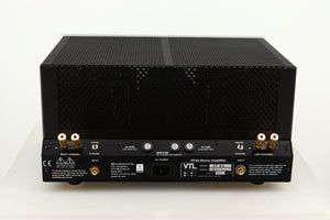 Rear view of a used VTL ST85 Power Amplifier in a silver finish showing Mains Input and Phono Inputs