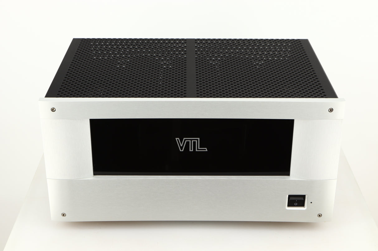 Top of a used VTL ST85 Power Amplifier in a silver finish 