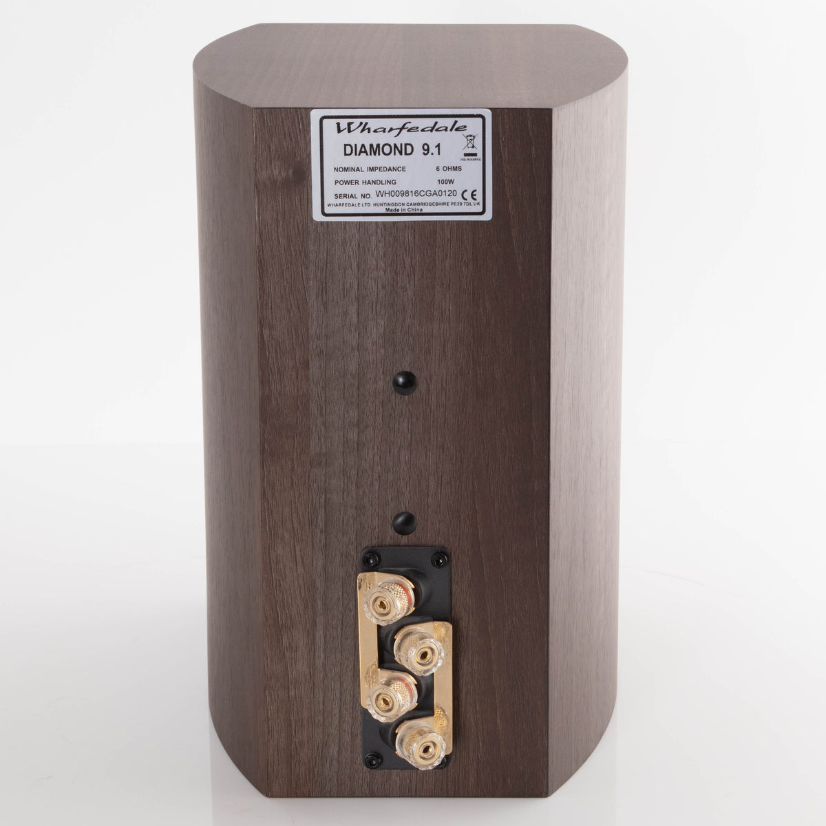 Rear view of a used Wharfedale Diamond 9.1 Standmount Speaker in a Walnut Pearl finish