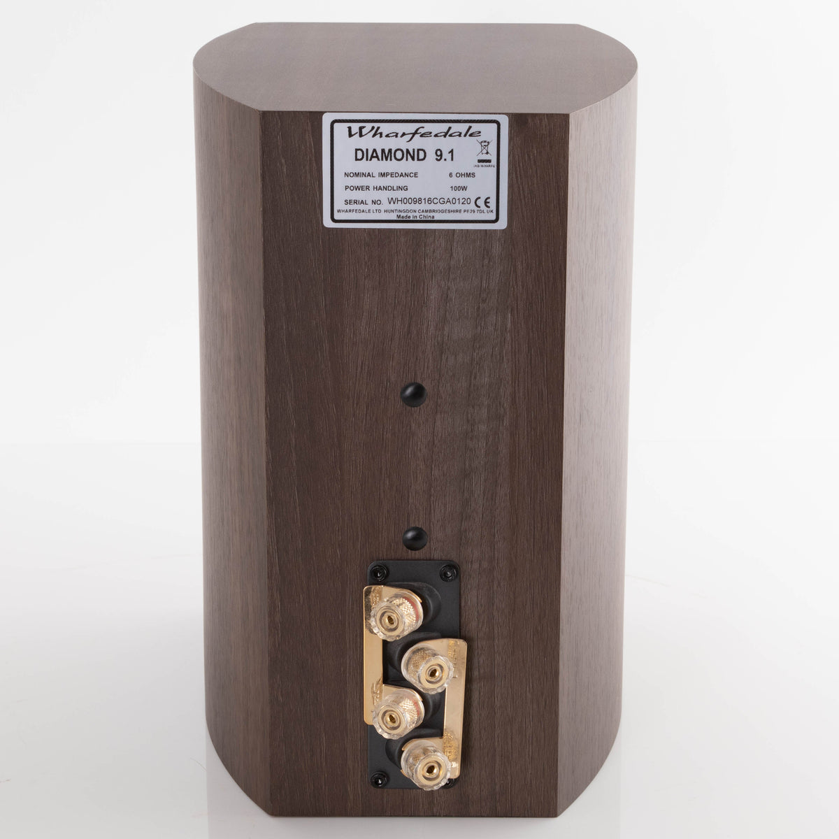Rear view of a used Wharfedale Diamond 9.1 Standmount Speaker in a Walnut Pearl finish
