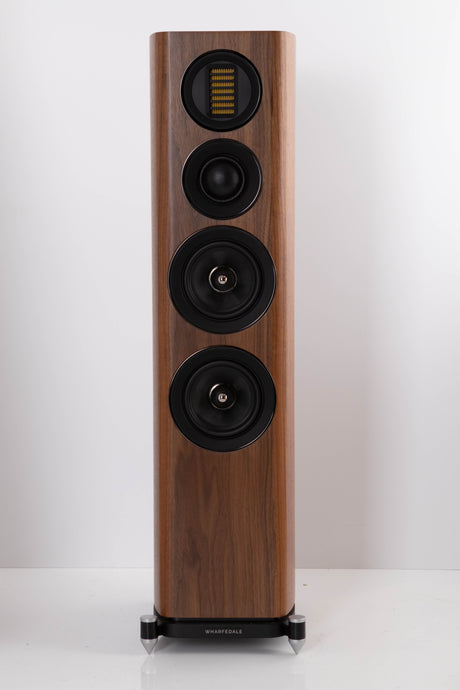 Front view of a used Wharfedale EVO 4.3 Floorstanding Speaker in Walnut