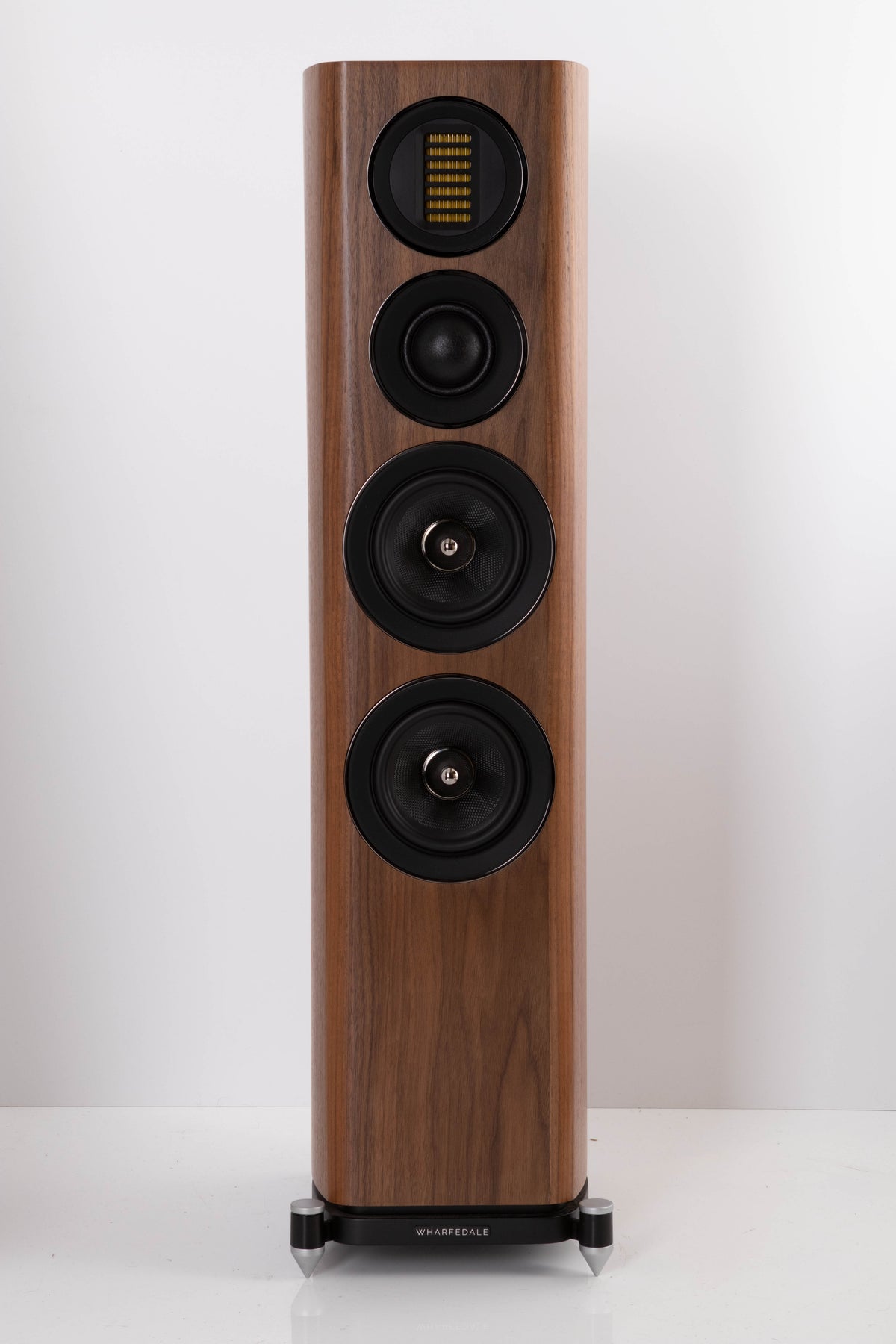 Front view of a used Wharfedale EVO 4.3 Floorstanding Speaker in Walnut