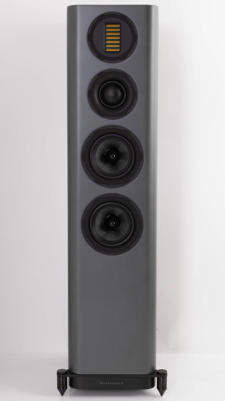 Front view of a used Wharfedale EVO 5.3 Floorstanding Speaker in a Lunar Grey finish