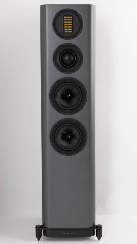 Front view of a used Wharfedale EVO 5.3 Floorstanding Speaker in a Lunar Grey finish