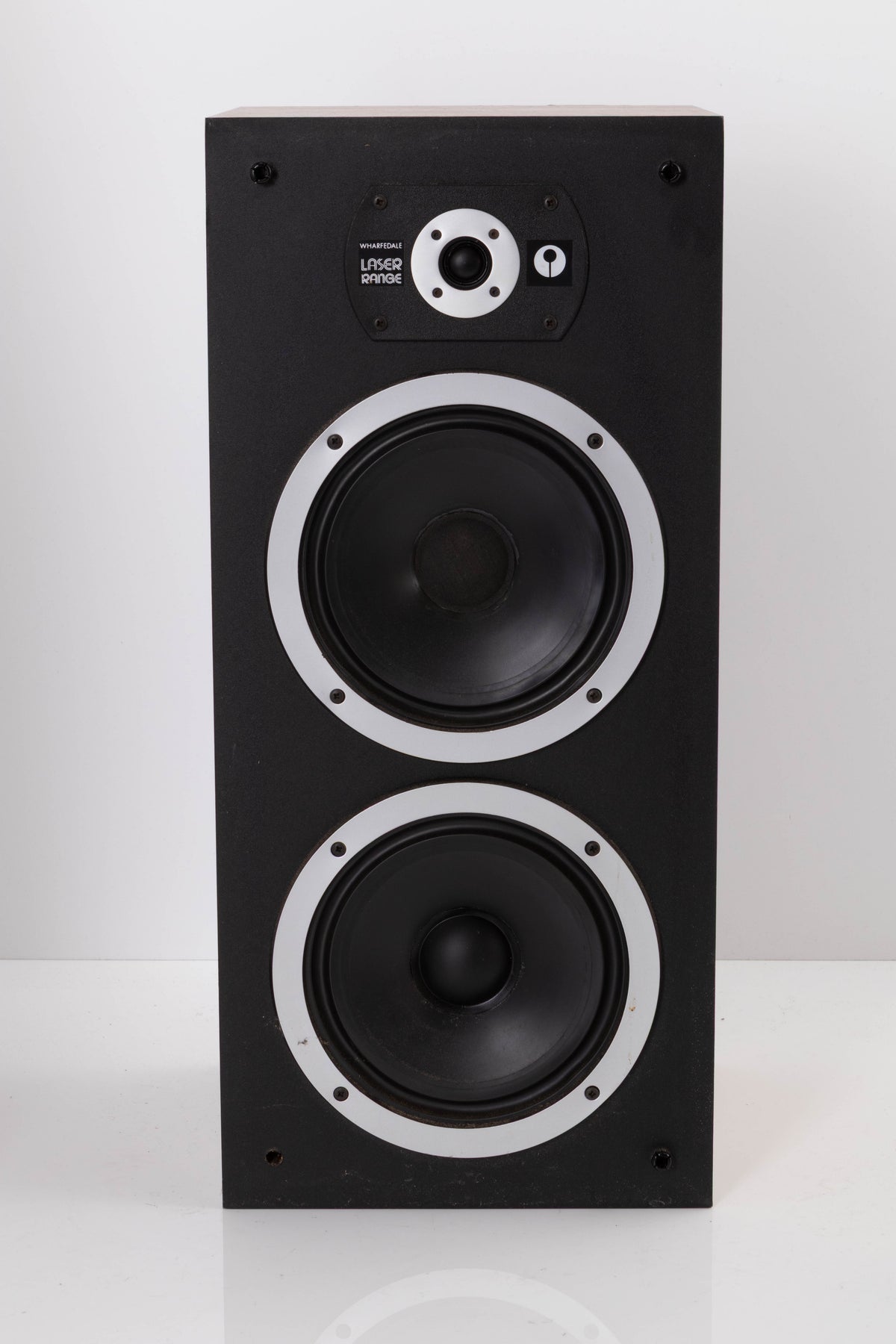 Front view of a used Wharfedale Laser 120 Standmount Speaker in Teak finish