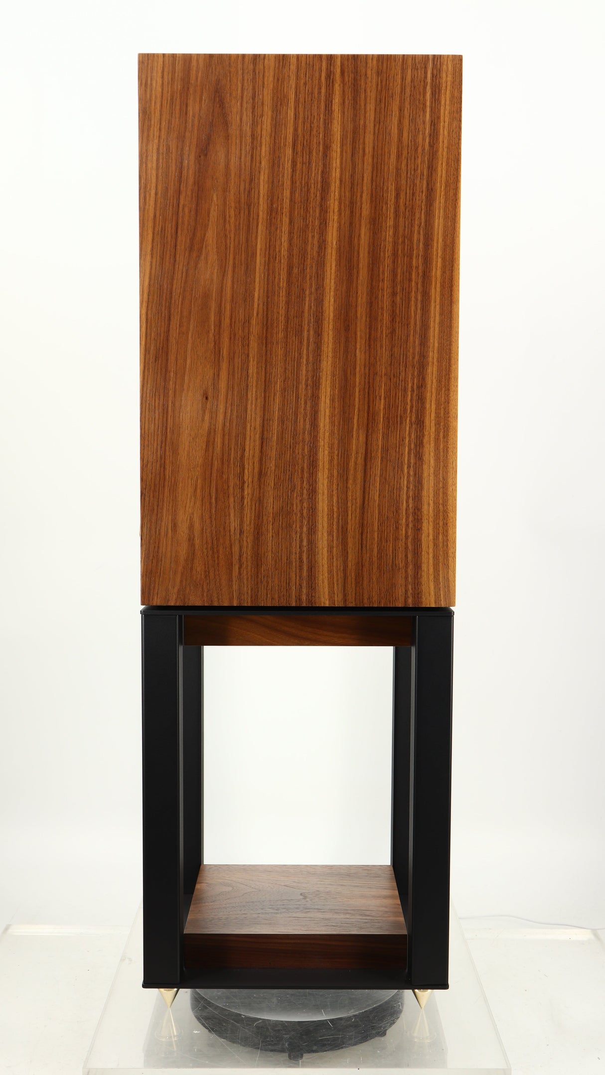 Left side view of a used Wharfedale Linton Standmount Speaker W/ Stand in a walnut finish