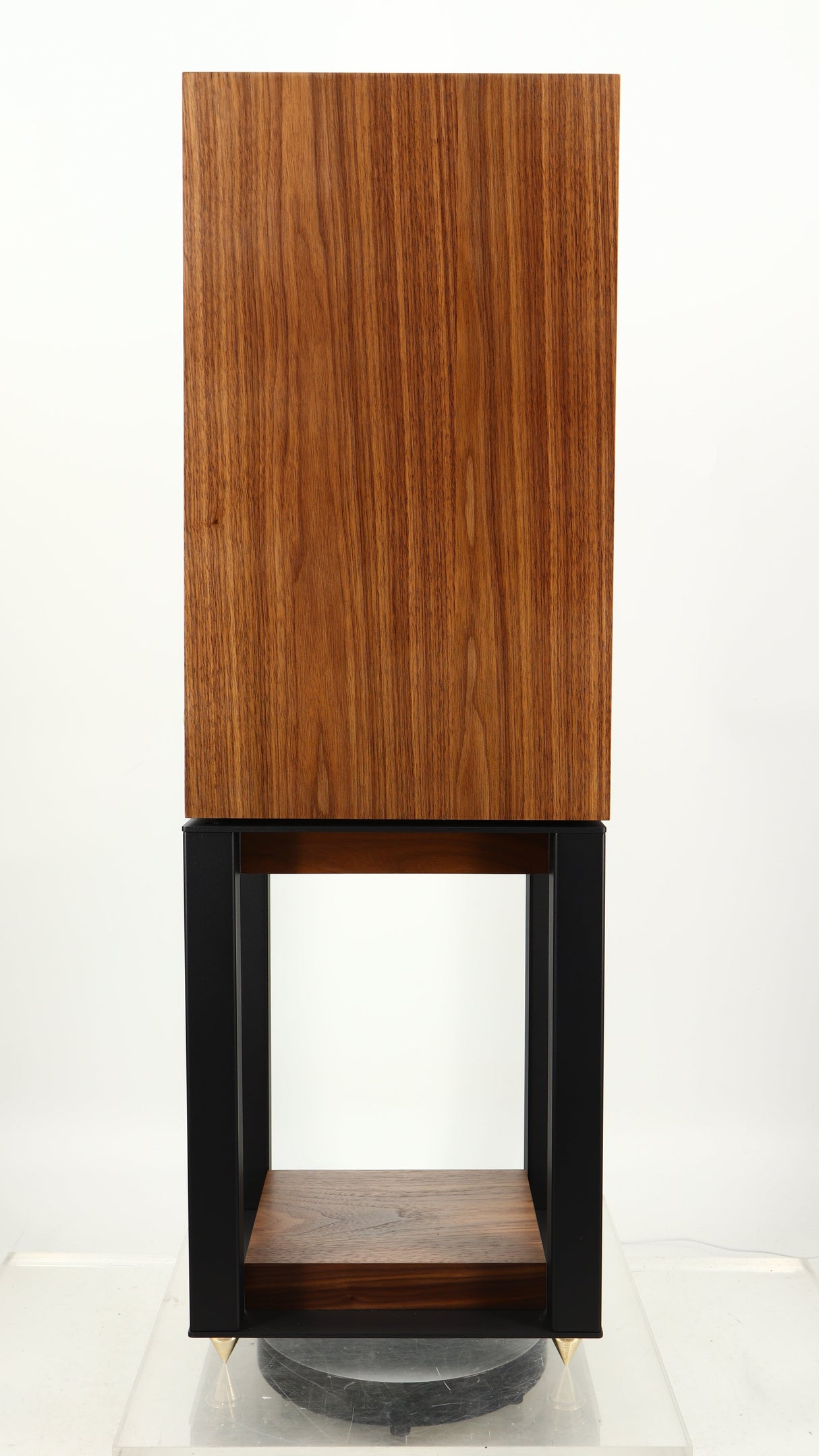 Left side view of a used Wharfedale Linton Standmount Speaker W/ Stand in a walnut finish