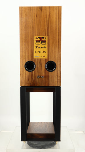 Rear view of a used Wharfedale Linton Standmount Speaker W/ Stand in a walnut finish