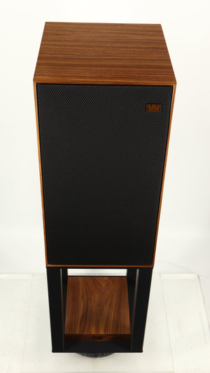 Top of a used Wharfedale Linton Standmount Speaker W/ Stand in a walnut finish