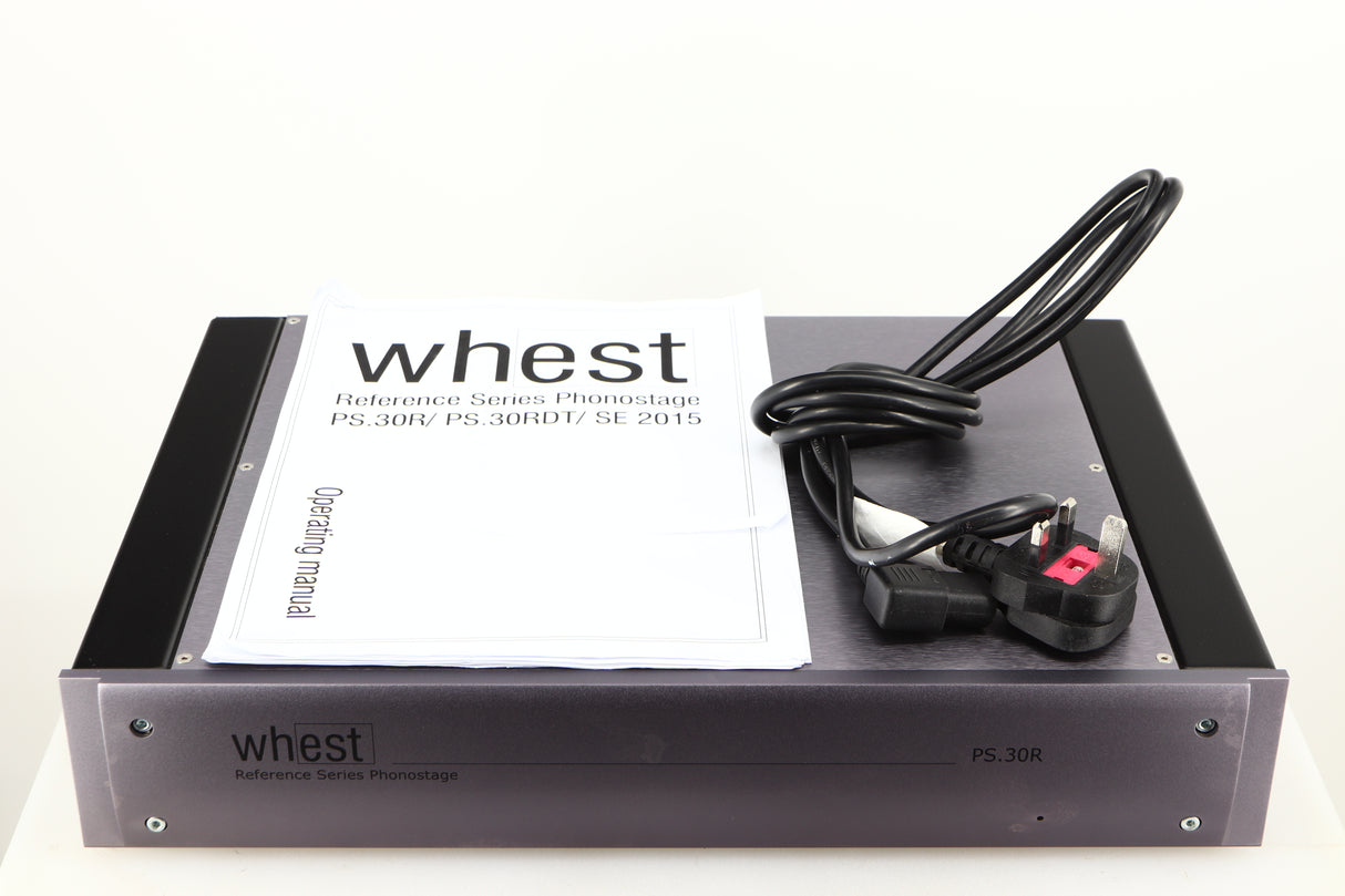 Top of a used Whest PS.30R Phonostage showing Manual and Mains Cable