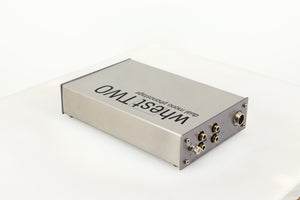 Rear right corner of a used Whest TWO MM/MC Phonostage in a silver finish