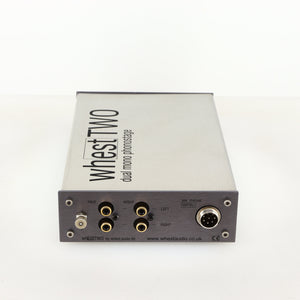 Rear view of a used Whest TWO MM/MC Phonostage in a silver finish showing Phono Inputs and Outputs