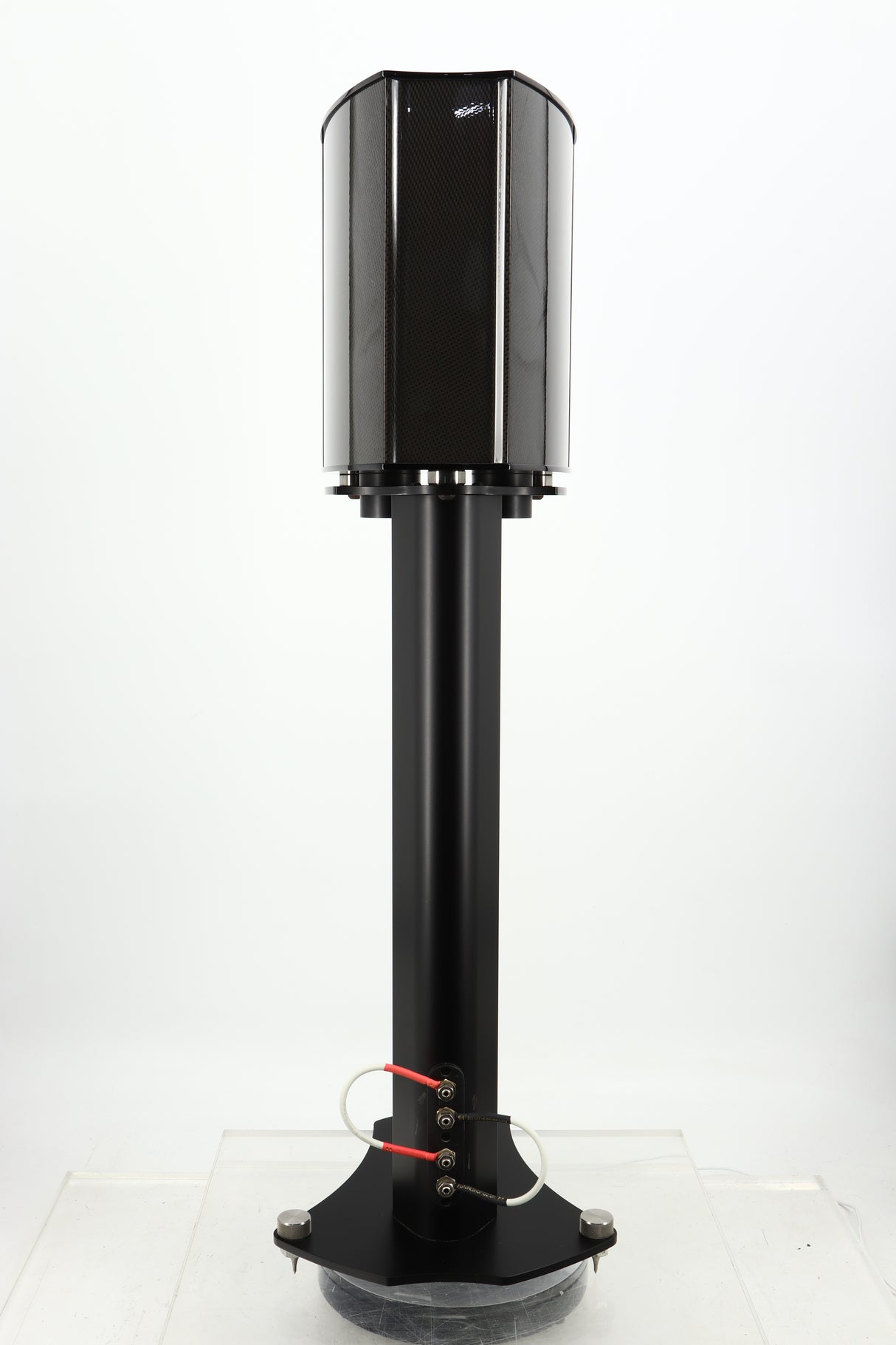 Rear view of a used Wilson Benesch Vertex Standmount Speakers W/ Stands in a gloss walnut finish