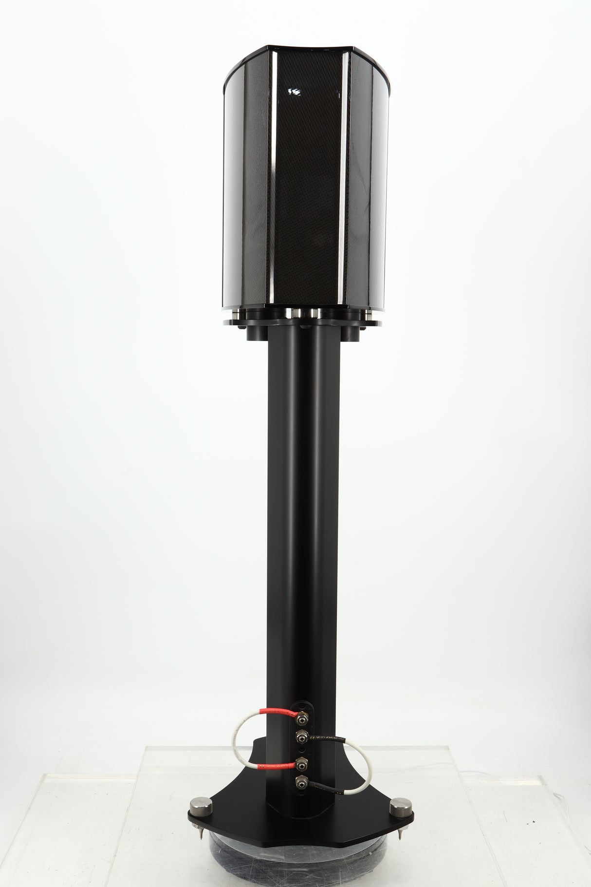 Rear view of a used Wilson Benesch Vertex Standmount Speakers W/ Stands in a gloss walnut finish