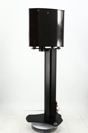 Right side view of a used Wilson Benesch Vertex Standmount Speakers W/ Stands in a gloss walnut finish