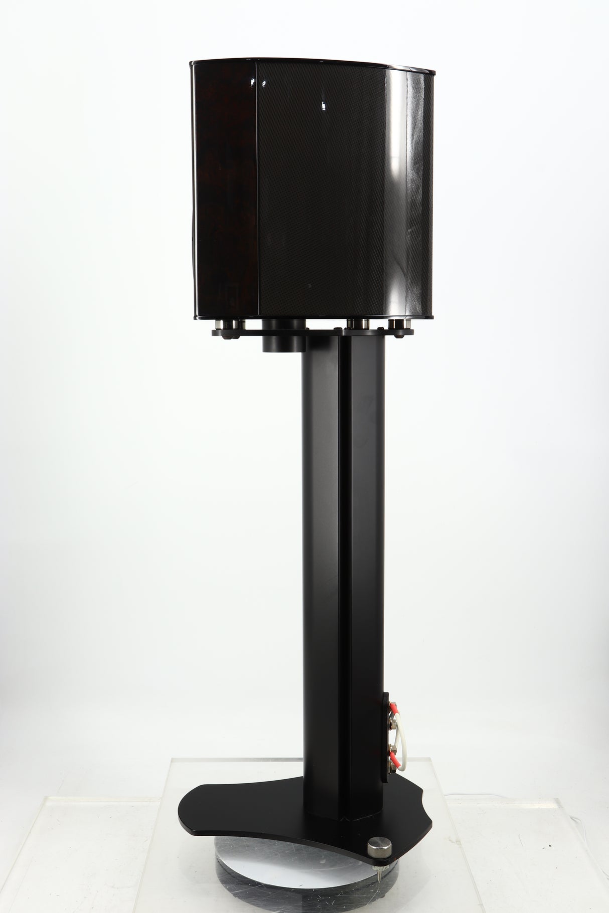 Right side view of a used Wilson Benesch Vertex Standmount Speakers W/ Stands in a gloss walnut finish