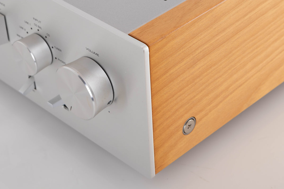 Front right corner of a used Yamaha A-S2000 Integrated Amplifier in a Silver finish