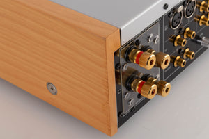 Rear right corner of a used Yamaha A-S2000 Integrated Amplifier in a Silver finish