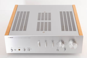 Top of a used Yamaha A-S2000 Integrated Amplifier in a Silver finish