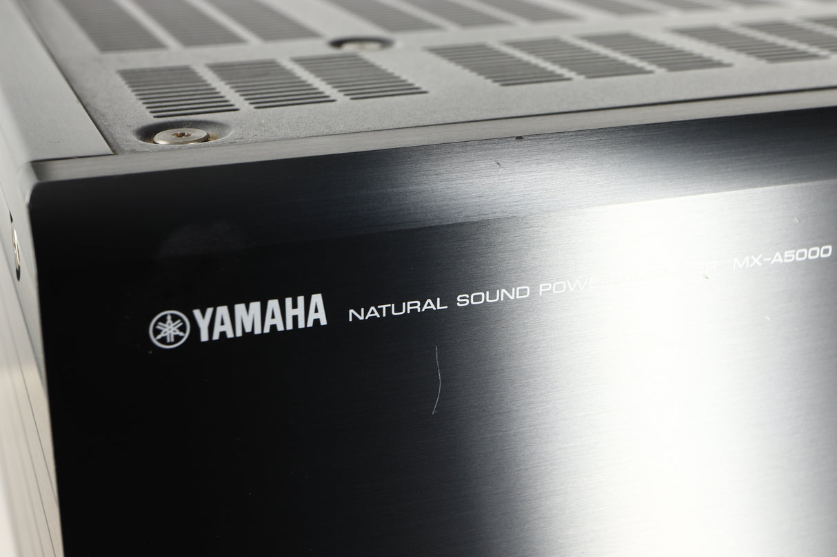 Close up view of a used Yamaha MX-A5000 AV Power Amplifier in Black finish