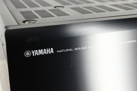 Close up view of a used Yamaha MX-A5000 AV Power Amplifier in Black finish