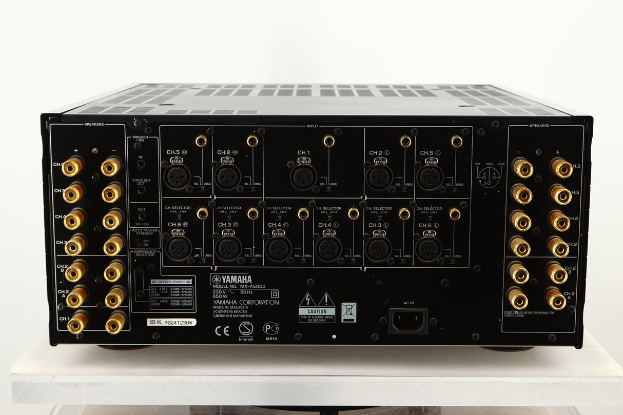 Rear view of a used Yamaha MX-A5000 AV Power Amplifier in Black finish
