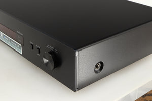 Front right corner of a used Yamaha NP-S303 Musicast Streamer in a black finish