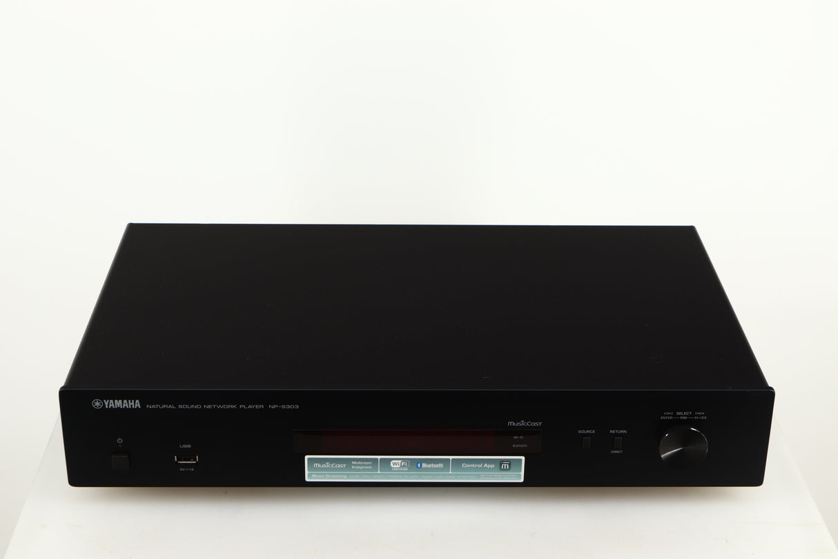 Top of a used Yamaha NP-S303 Musicast Streamer in a black finish