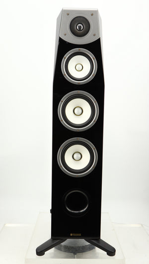 Front view of a used Yamaha Soavo 1 Floorstanding Speaker in a piano black finish