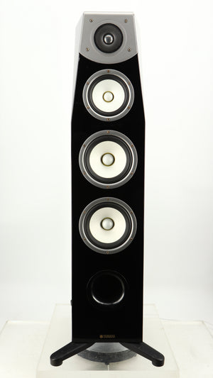 Front view of a used Yamaha Soavo 1 Floorstanding Speaker in a piano black finish