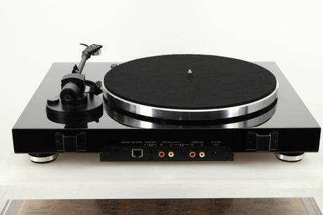 Rear view of a Yamaha TTN503 MusicCast Turntable in Black finish