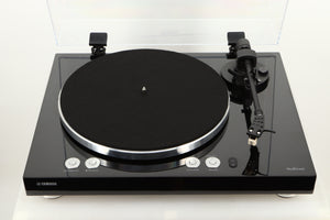 Top view of a Yamaha TTN503 MusicCast Turntable in Black finish