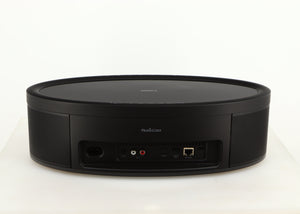 Rear view of a used Yamaha WX-051 Musicast Streaming Speaker in a black finish showing Network Input and Power Input