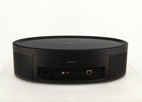 Rear view of a used Yamaha WX-051 Musicast Streaming Speaker in a black finish showing Network Input and Power Input