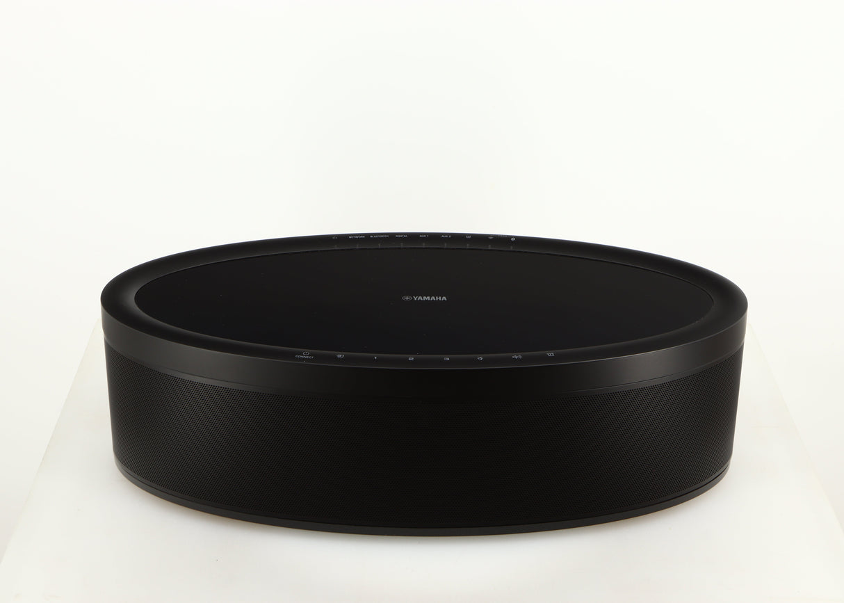 Top of a used Yamaha WX-051 Musicast Streaming Speaker in a black finish