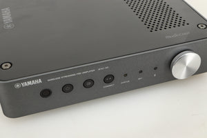 Close up view of a used Yamaha WXC-50 Streaming Pre Amplifier in Silver finish