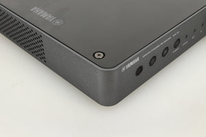 Front left corner view of a used Yamaha WXC-50 Streaming Pre Amplifier in Silver finish