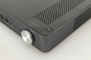 Front right corner view of a used Yamaha WXC-50 Streaming Pre Amplifier in Silver finish